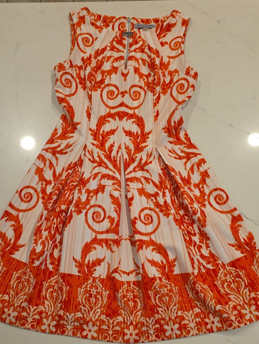 Danny & Nicole Orange and White Baroque Print Fit And Flare Dress